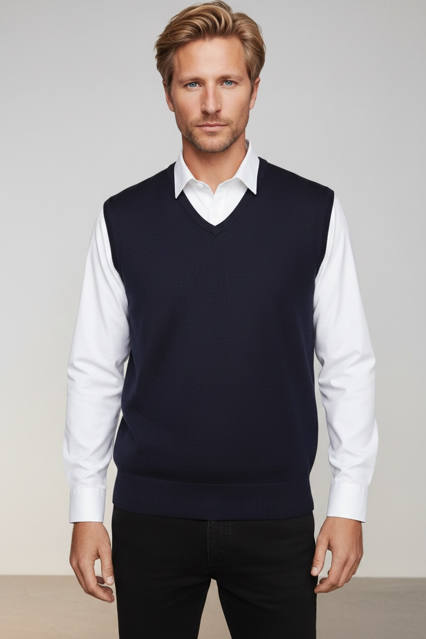 Ansett Navy Blue Super Wash Wool Vest