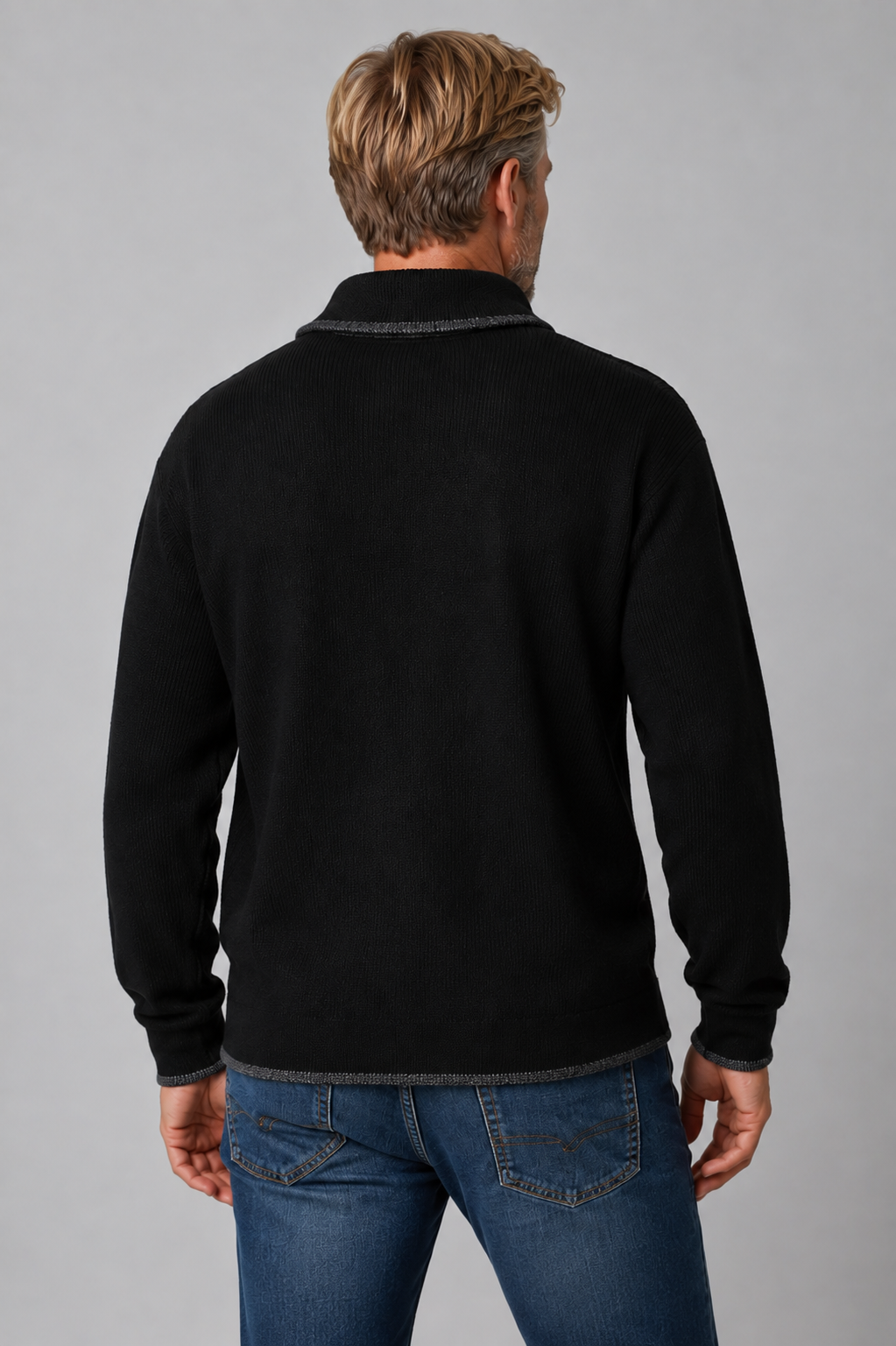 Ansett Wool Black Shawl Neck Jumper