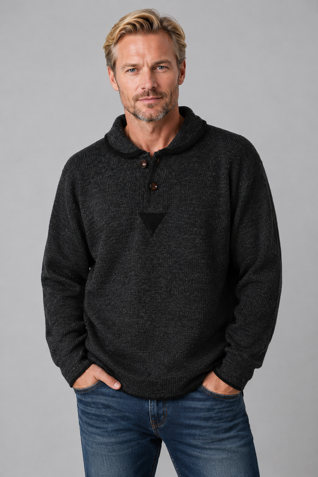 Ansett Wool Charcoal Shawl Neck Jumper
