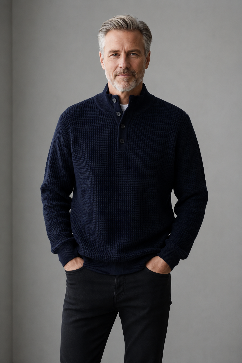 Men's Ansett Pure Wool Chunky Knit Jumper - Navy Blue