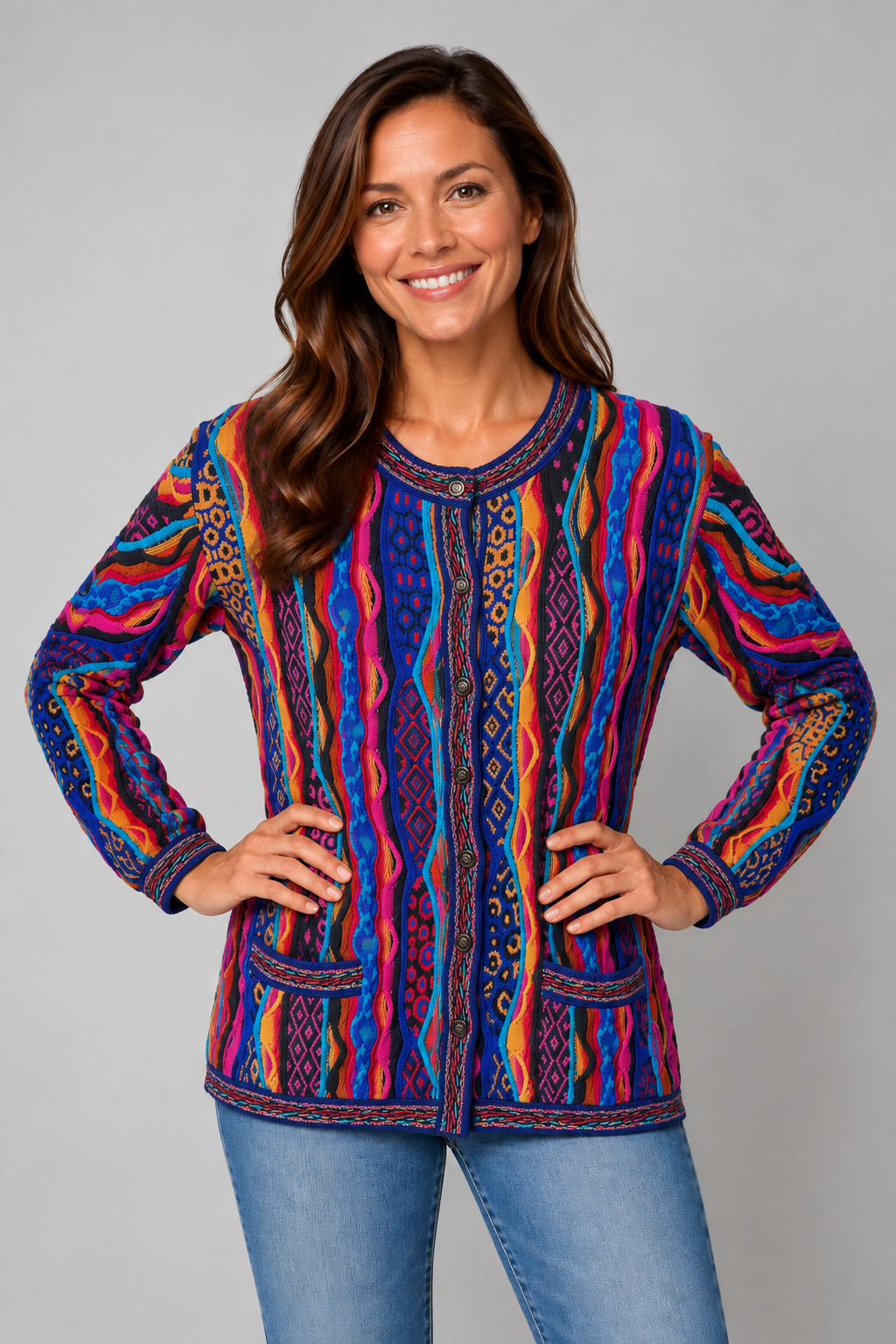 Force - Bright Ladies Long Cardigan Merino Wool 3D Geccu Knitwear