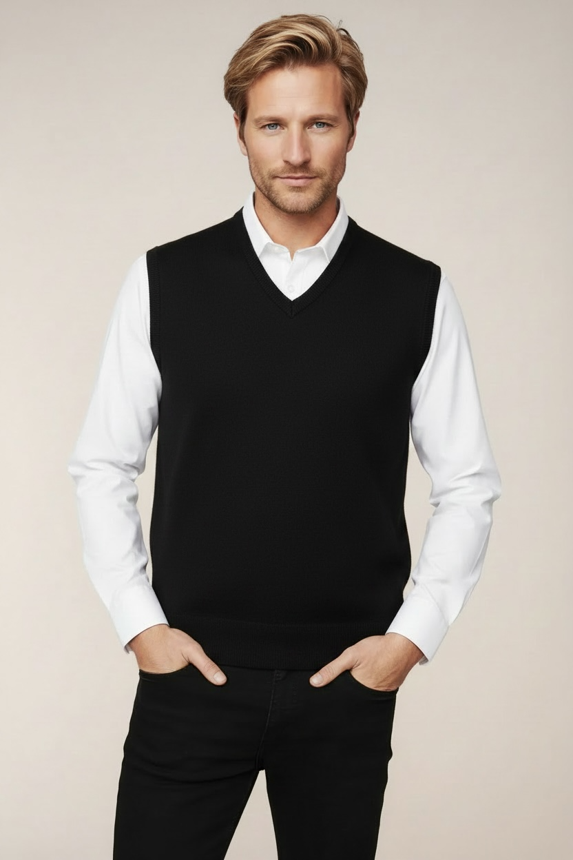 Ansett Black Super Wash Wool Vest