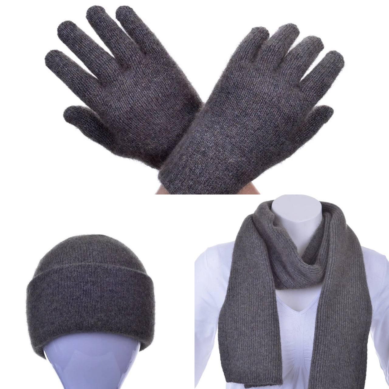 Possum Merino Beanie, Glove & Scarf Set - Bark