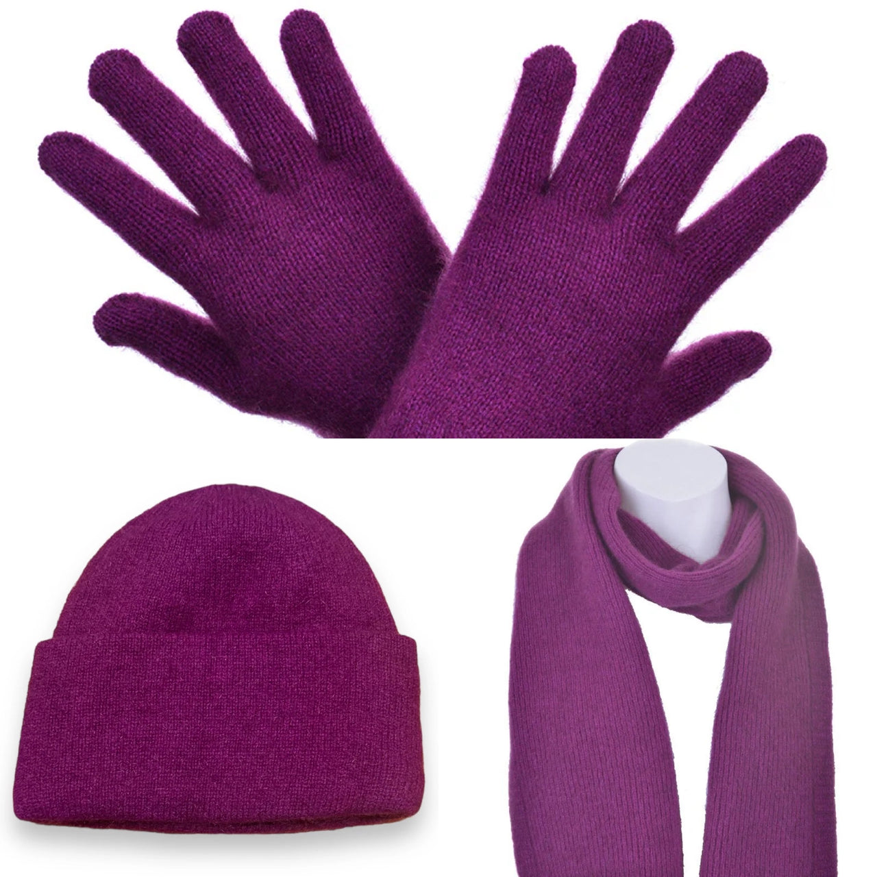 Possum Merino Beanie, Glove & Scarf Set - Berry
