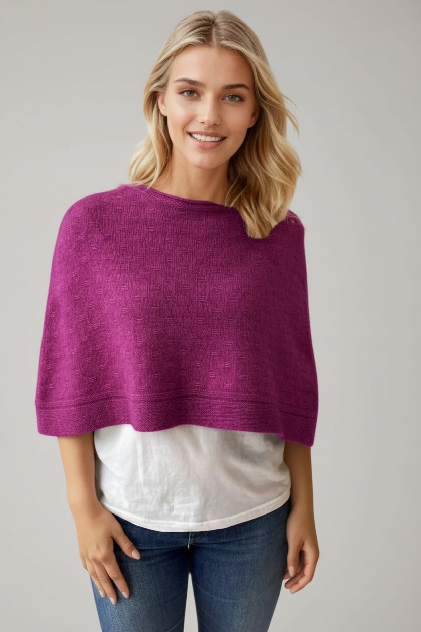 Berry Possum Merino Float Stitch Poncho