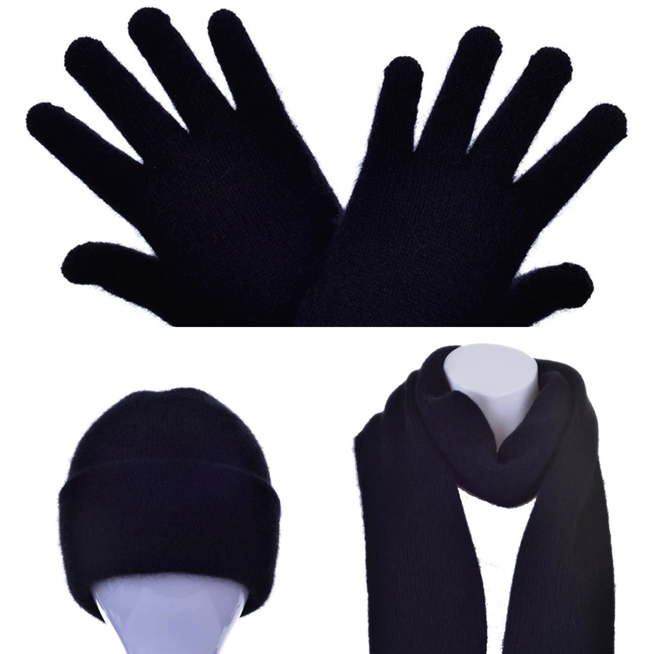 Possum Merino Beanie, Glove & Scarf Set - Black