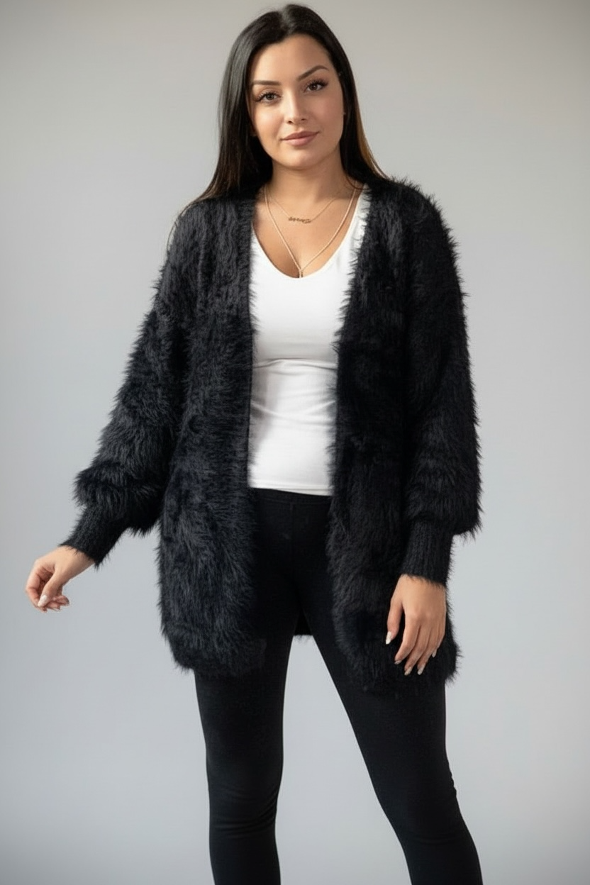 Black Fluffy Oversized Cardigan