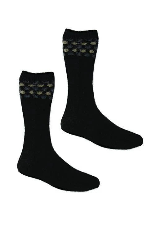 Black Possum Merino Wave Trim Socks