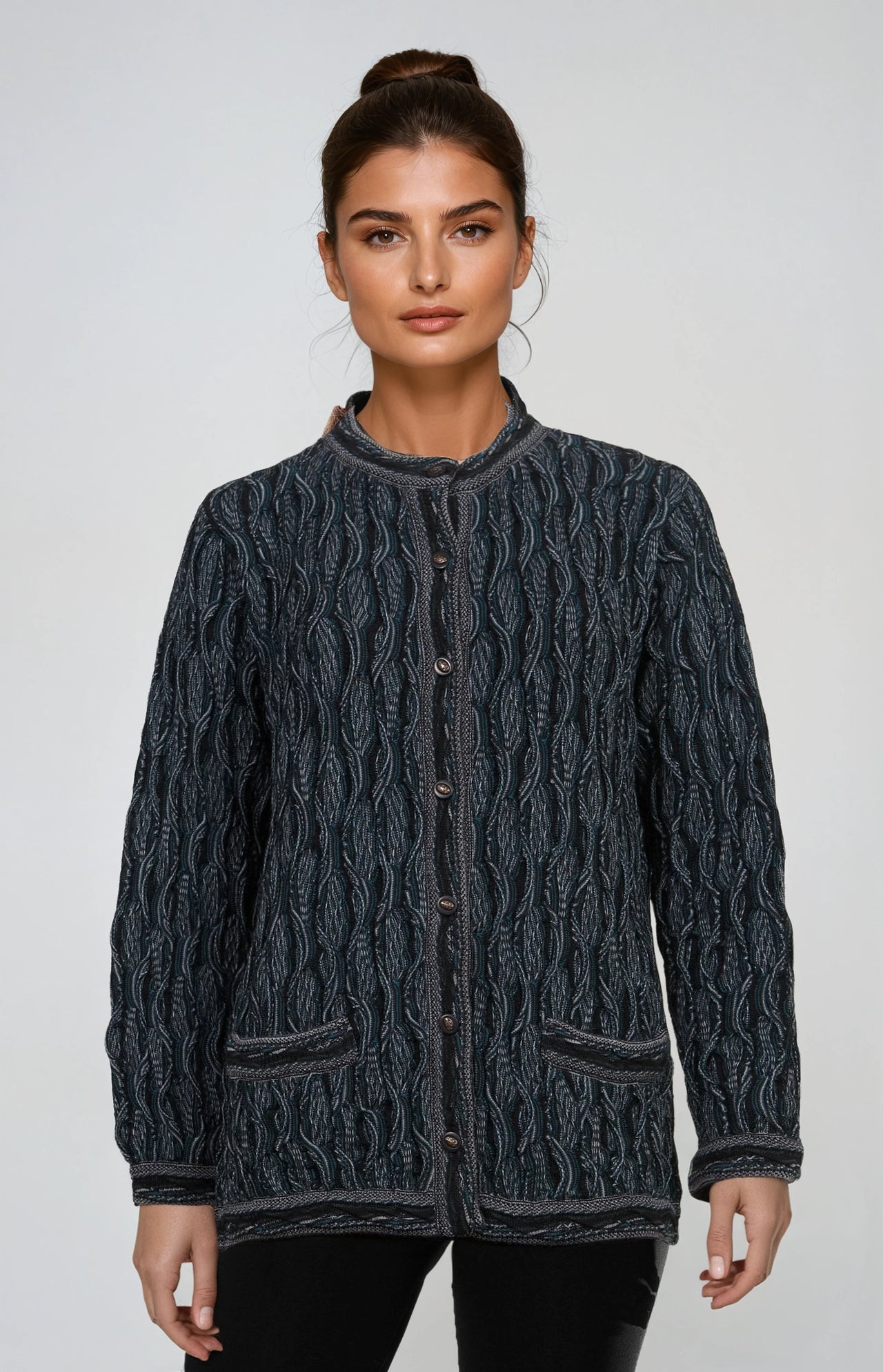 Wave - Black Ladies Long Cardigan Geccu 3D Multi Colour