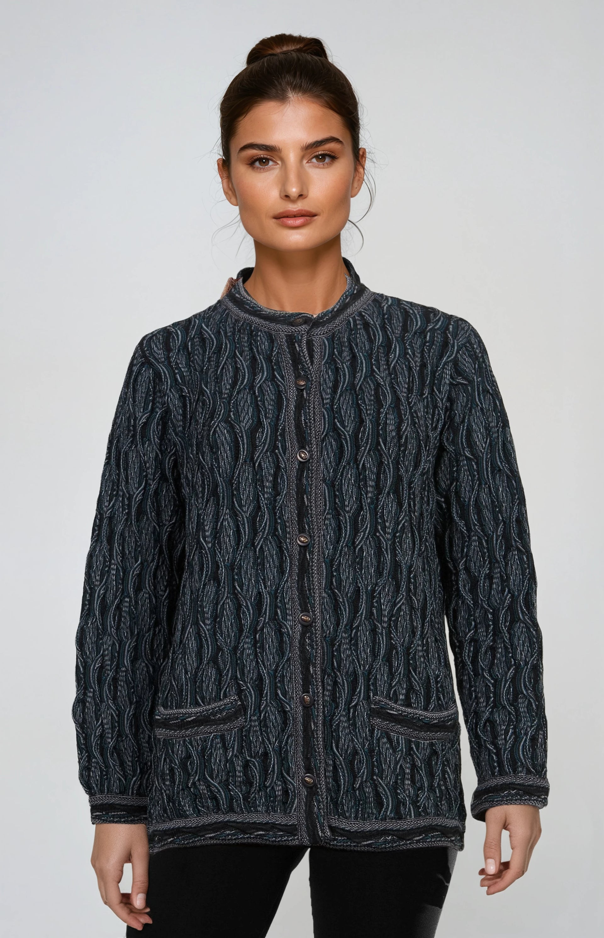 Wave - Black Ladies Long Cardigan Geccu 3D Multi Colour