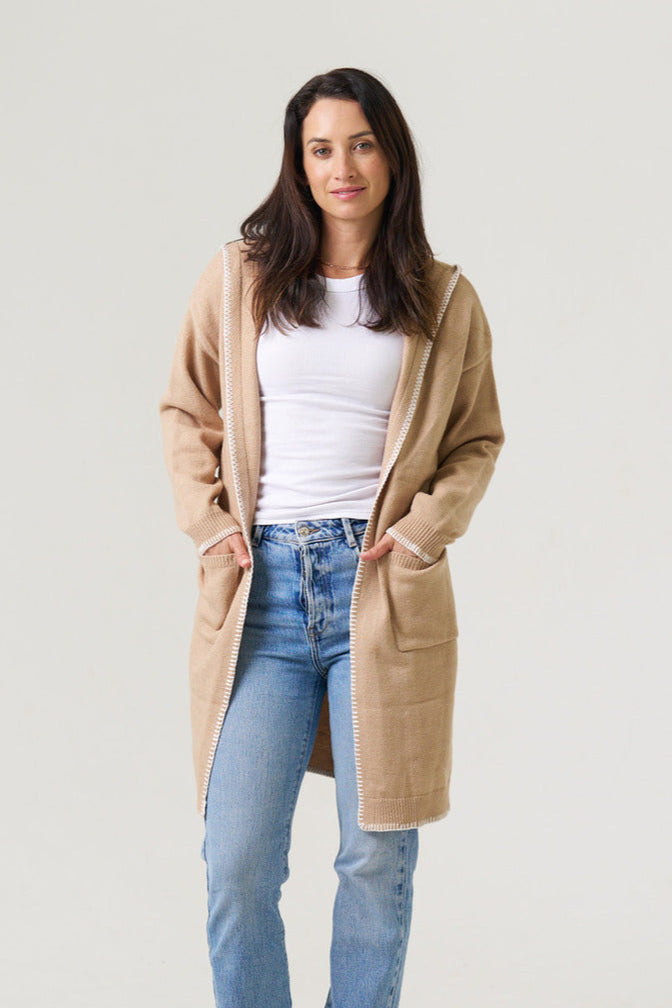 Mocha Camel Stitched Oversized Hoodie