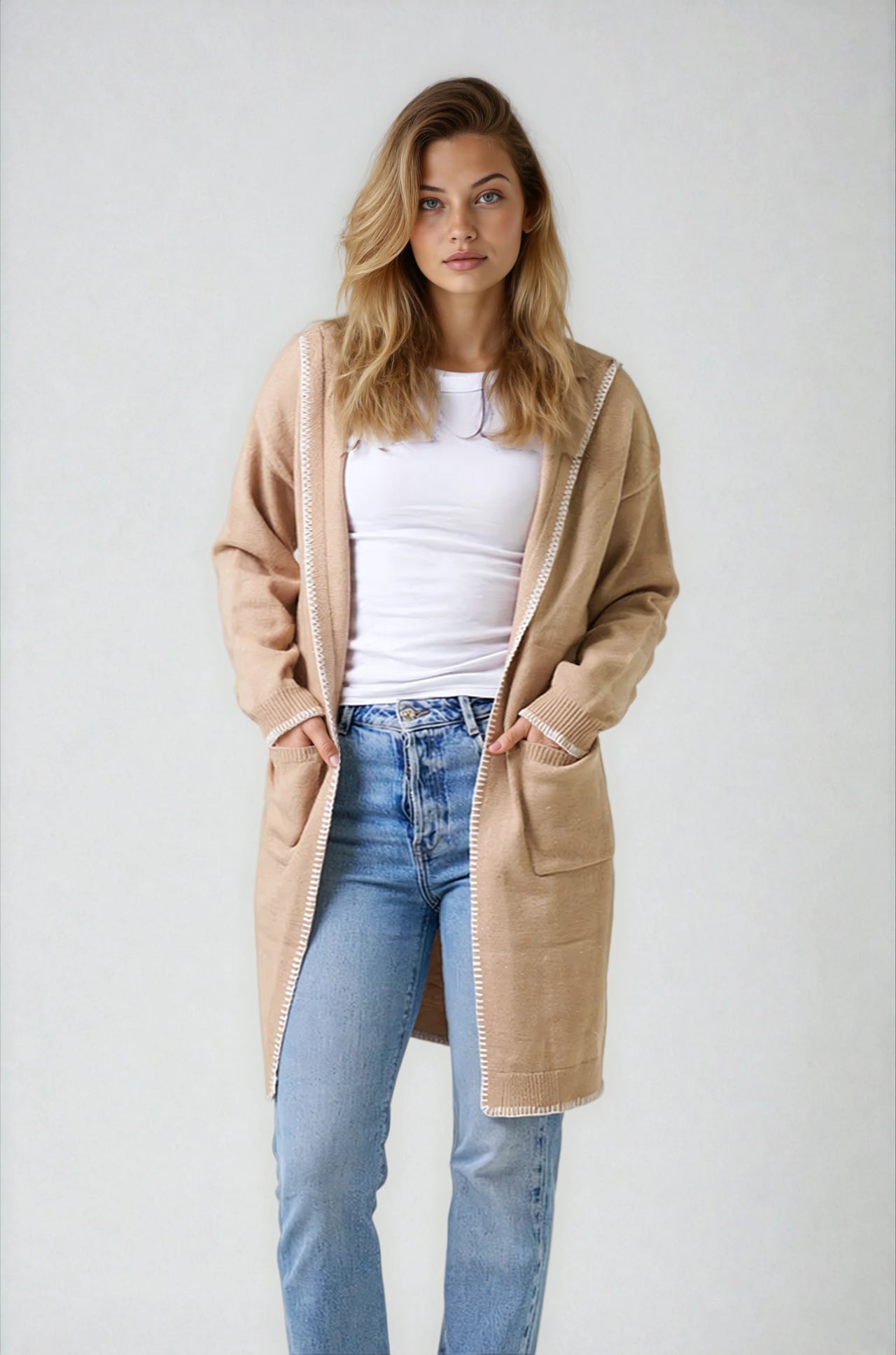 Mocha Camel Stitched Oversized Hoodie