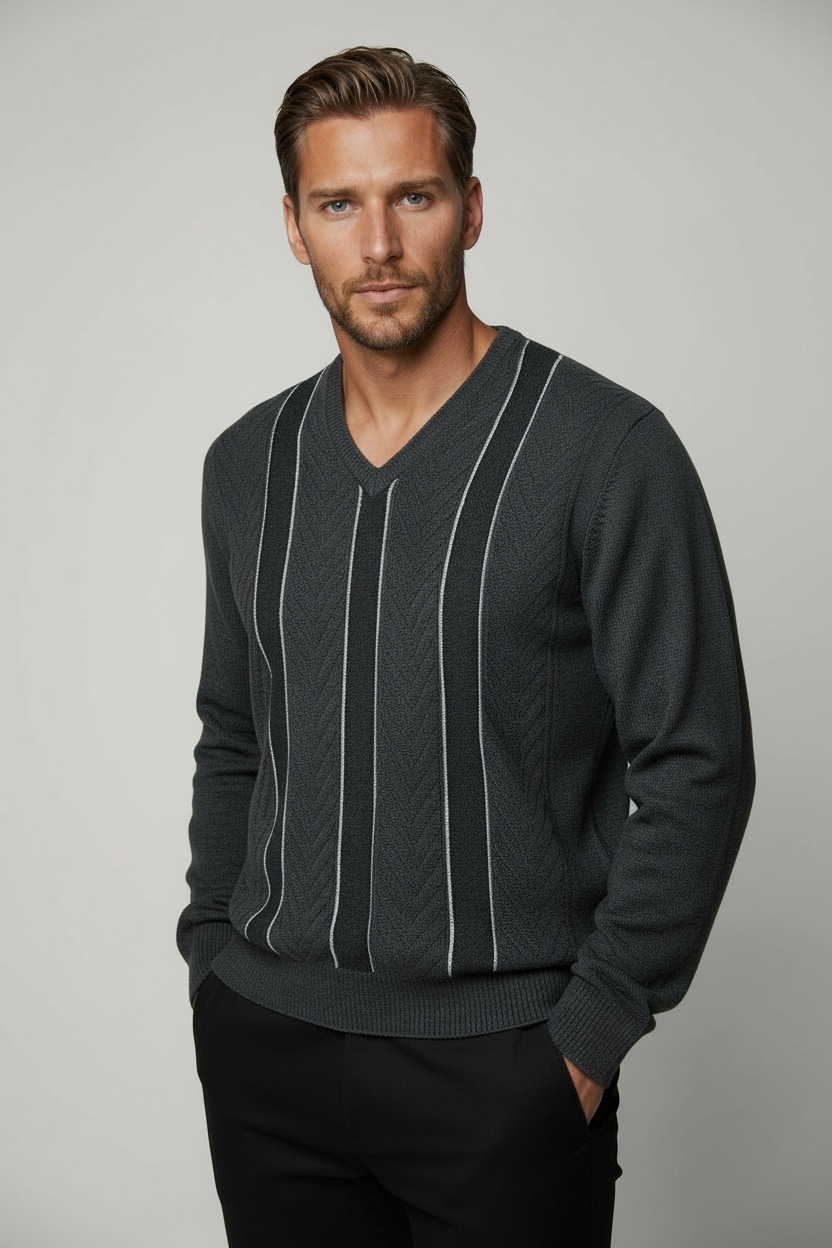6293 Charcoal Grey V Neck Jumper - Tradewinds By Ansett