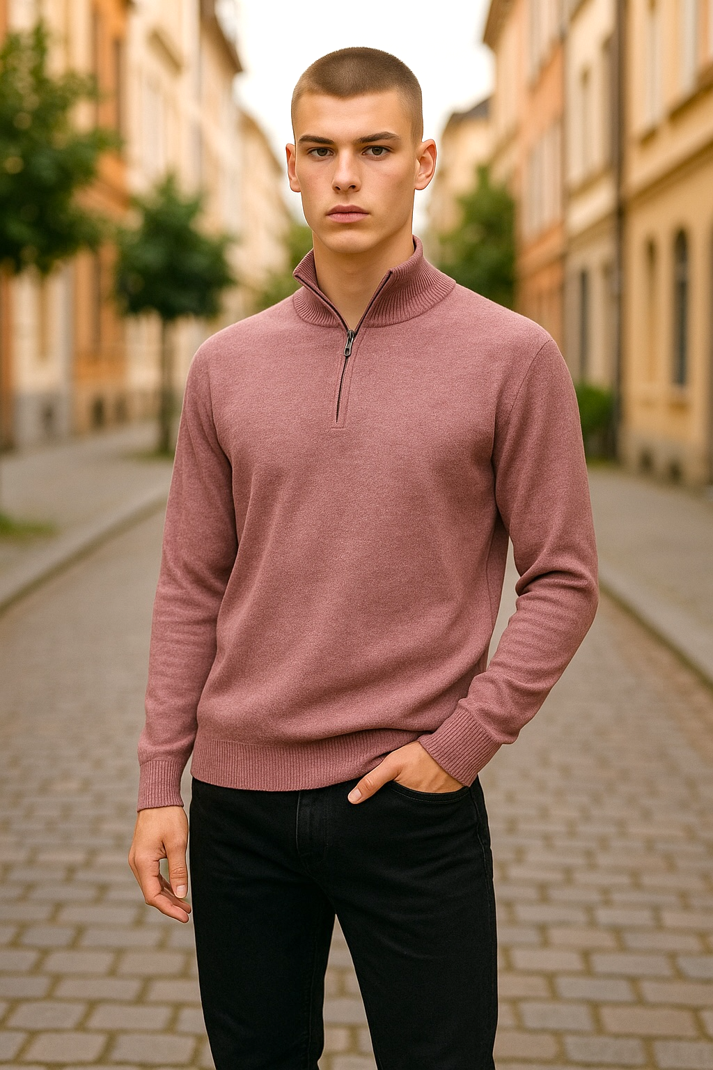 Ansett Pink Half Zip Cashmere Merino Wool Jumper