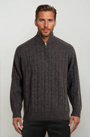 Charcoal Half Zip Cable Jumper Ansett Plain Knitwear
