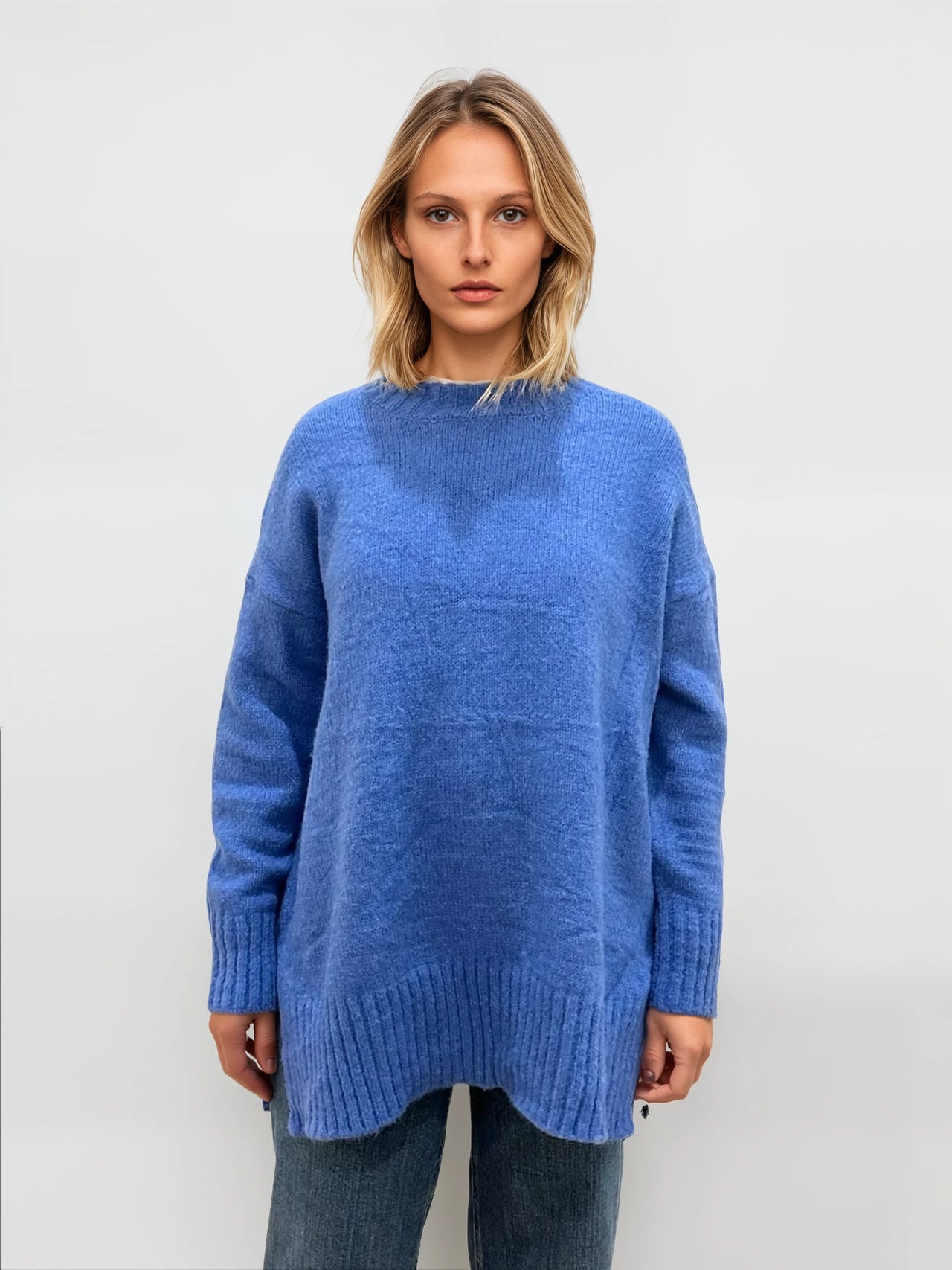 Cobalt Blue Sloppy Women's Crew Neck Jumper