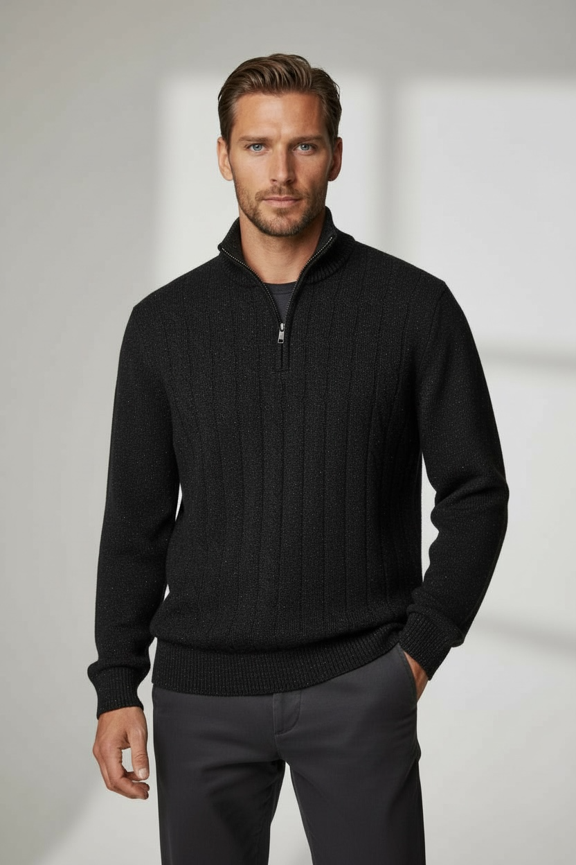 Pure Wool Half Zip Jumper 8155 Coal Black