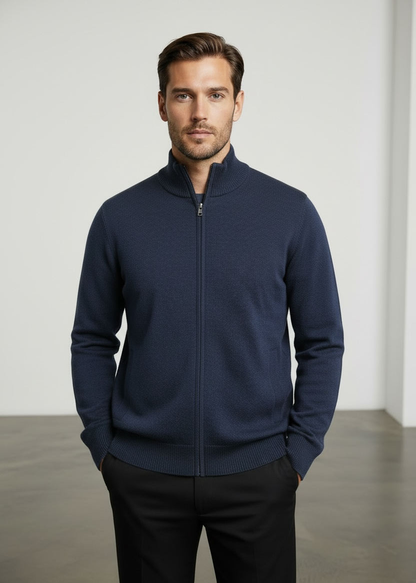 Ansett Full Zip Cashmere Merino Wool Jacket - Indigo Blue