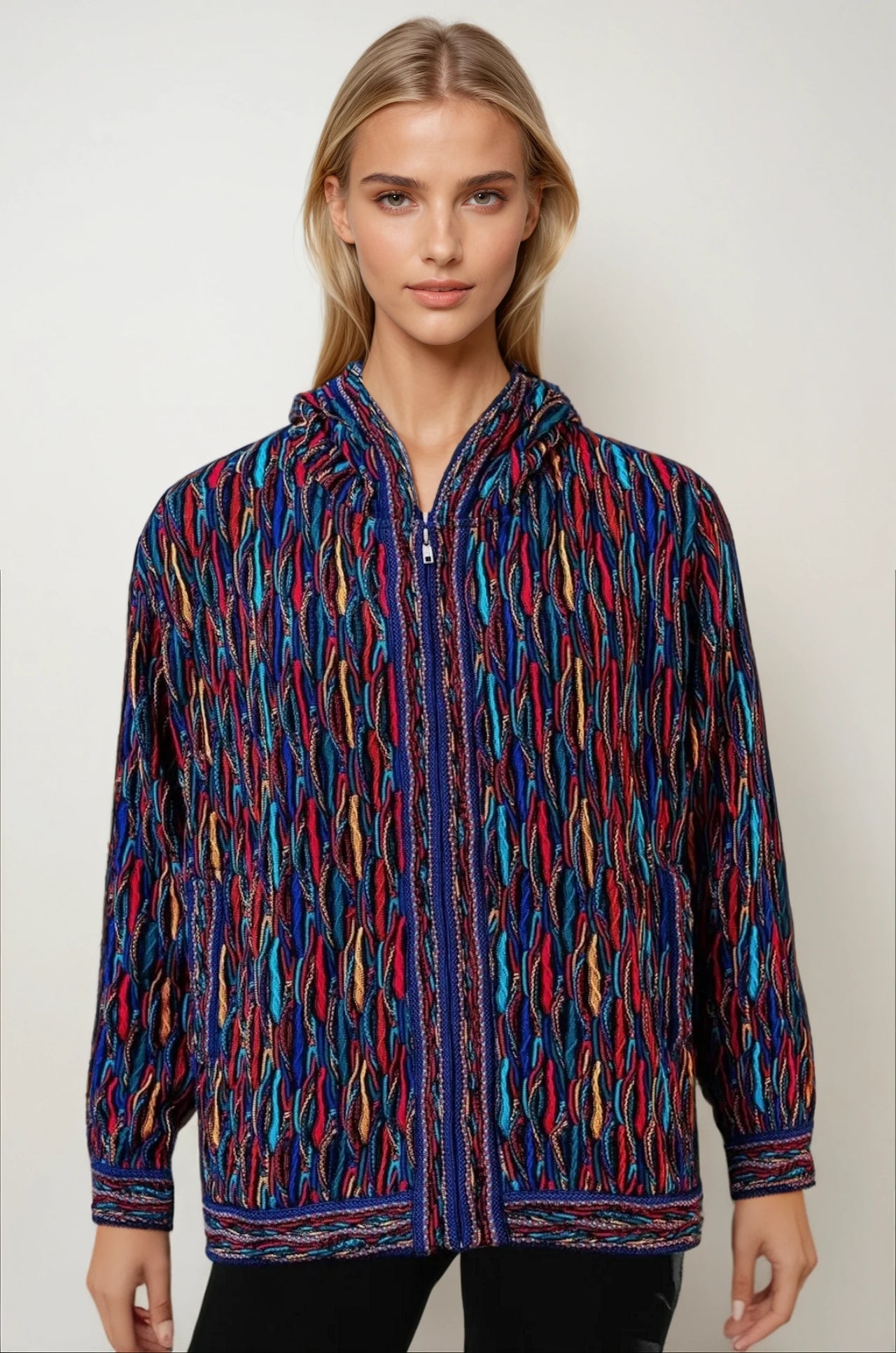 Wave - Bright Zip Hood Sweater Jacket Merino Wool 3D Geccu Knitwear