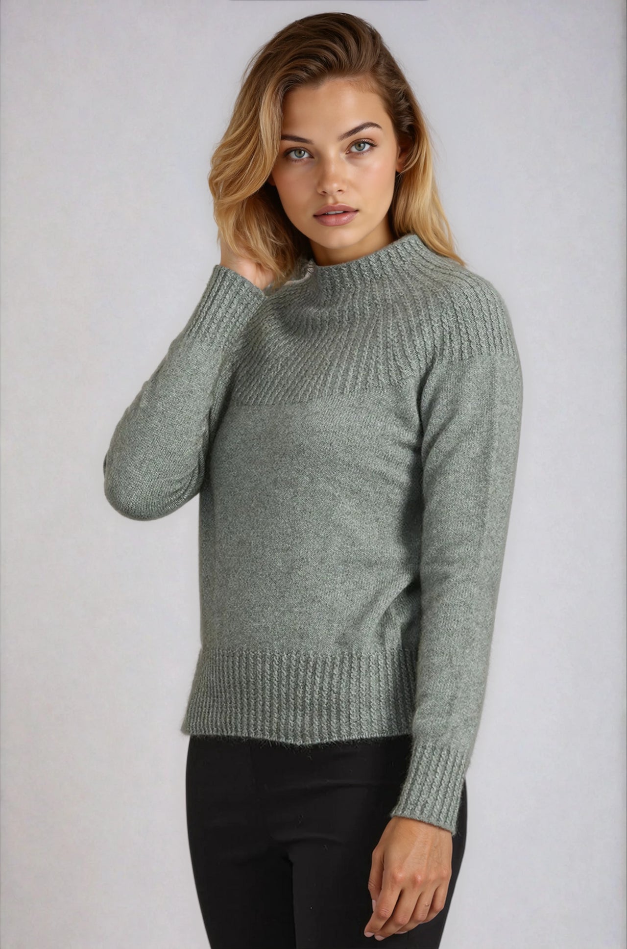 Mint McDonald Possum Merino Yoke Neck Cable Jumper