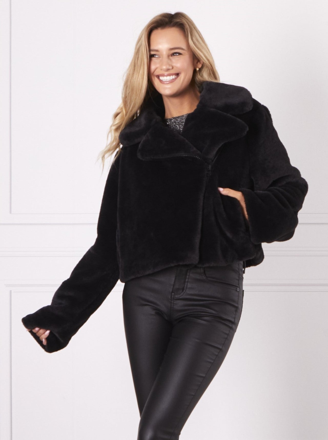 Black Heidi Faux Fur Oversized Jacket