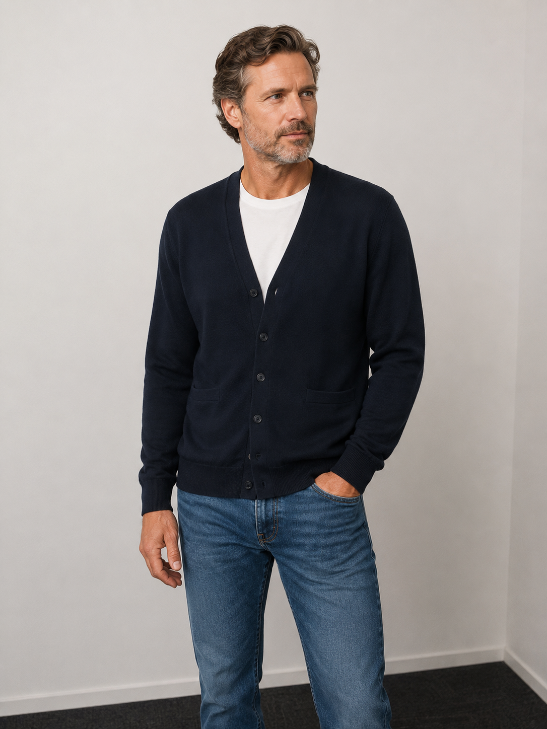 Ansett Men's Merino Wool Fine Weight Cardigan - Navy