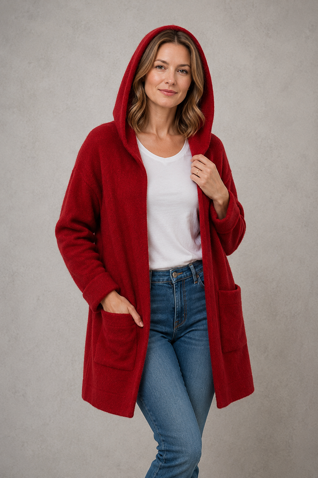 Red McDonald Possum Merino Oversize Hood Jacket