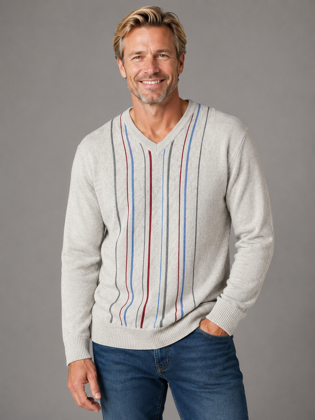 Mens V Neck Jumper - Tradewinds By Ansett - Mist Grey