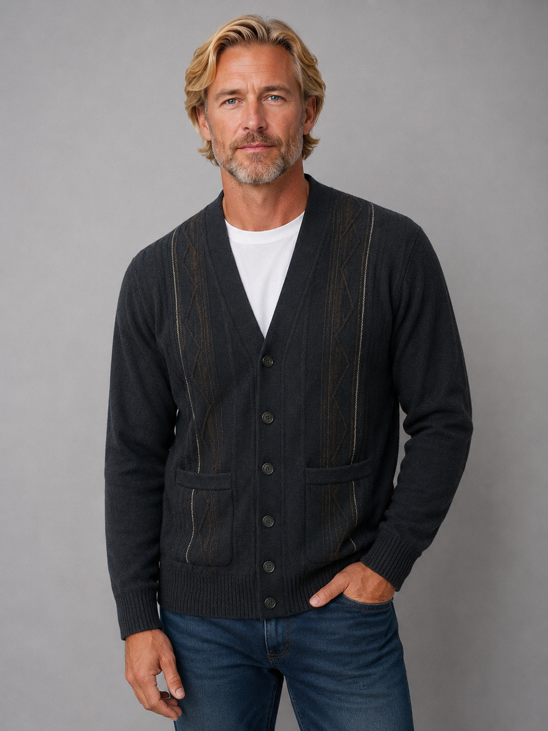 9384 Navy Blue V Neck Cardigan - Tradewinds By Ansett