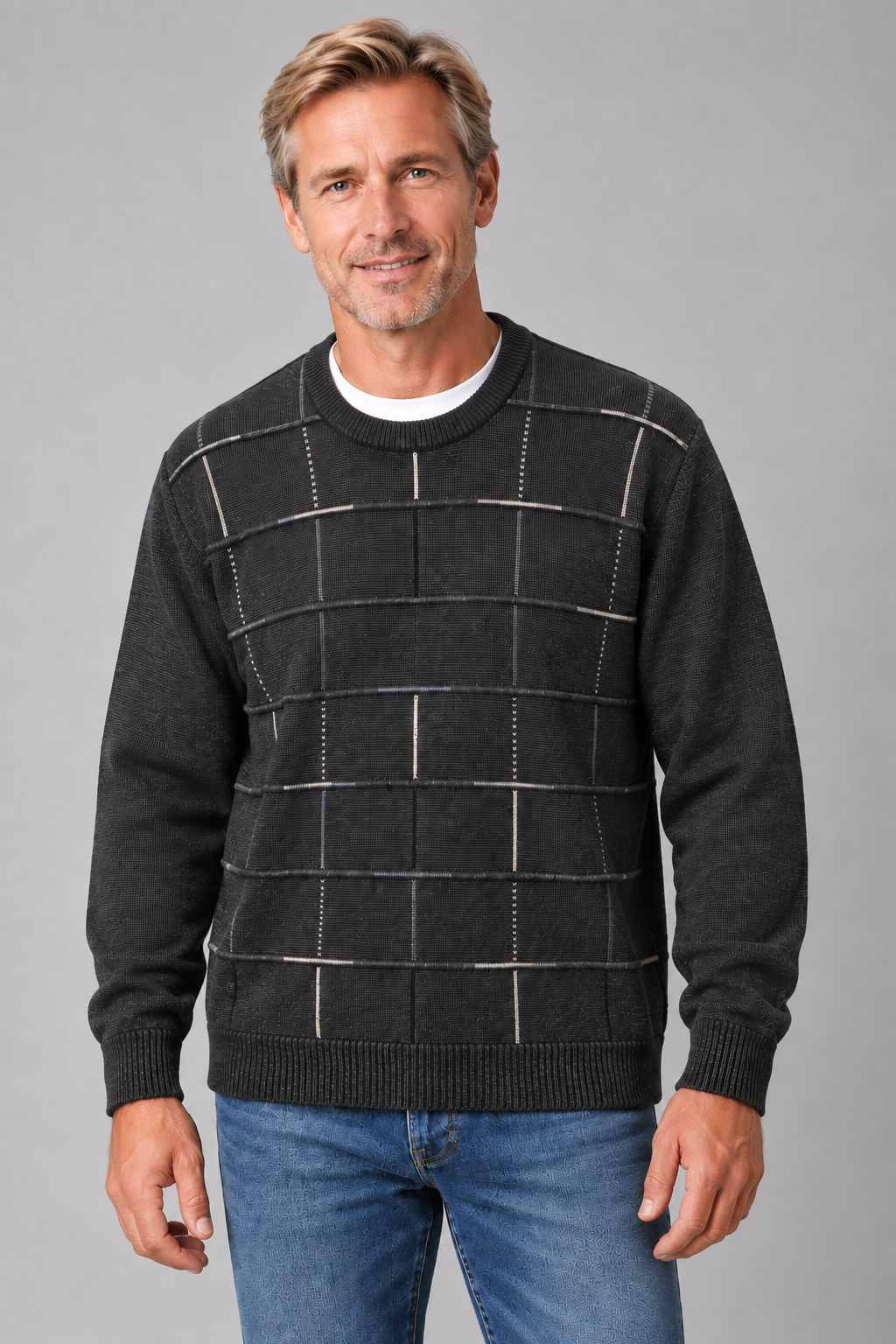 Ansett Mens Crew Neck Jumper - Tradewinds By Ansett - Charcoal