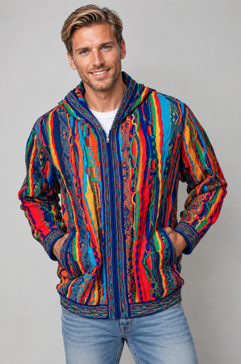 Kanga - Bright Zip Hood Sweater Jacket Merino Wool 3D Geccu Knitwear