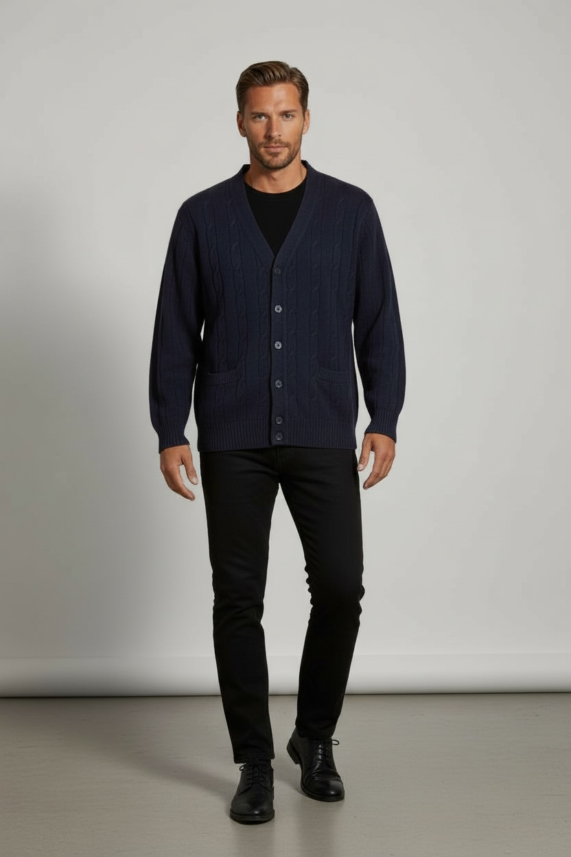 Ansett Navy Blue Cable Knit Wool Cardigan