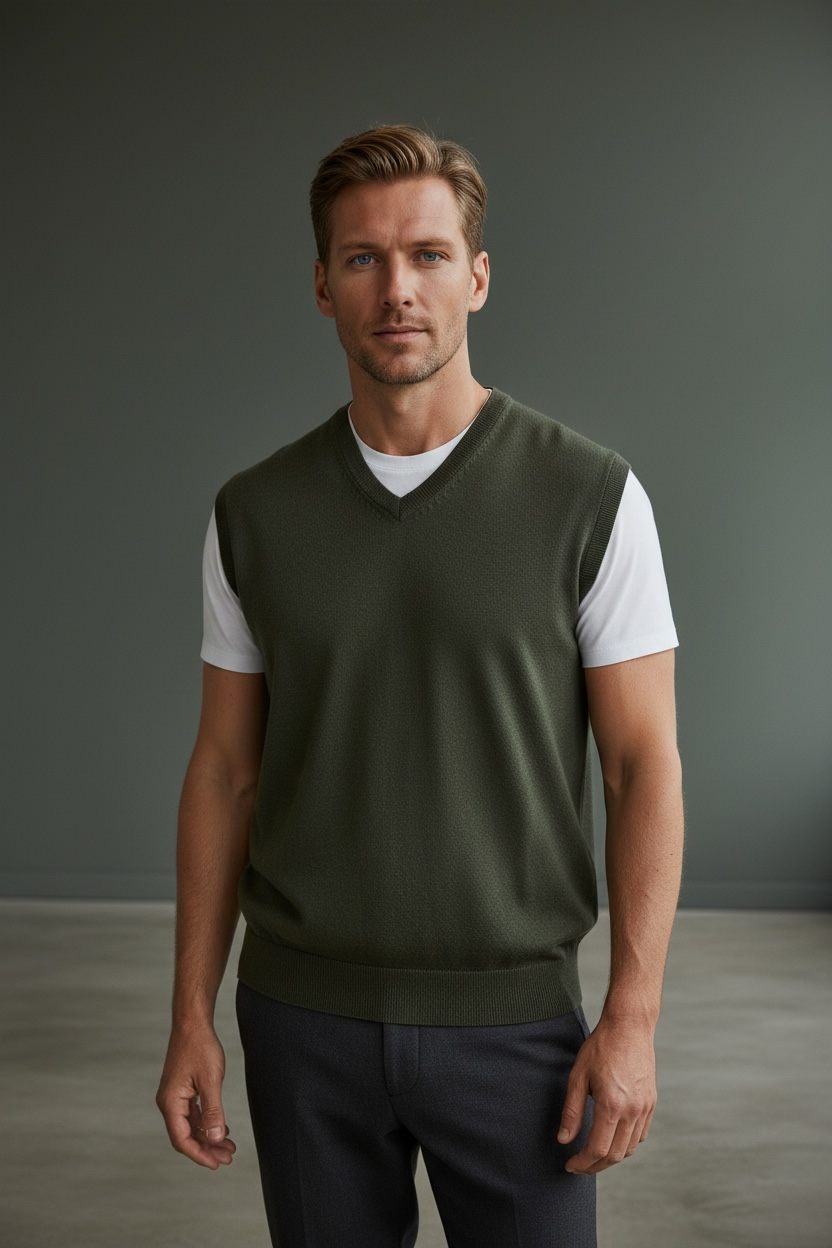 Ansett Men's Merino Wool Fine Weight Vest - Olive