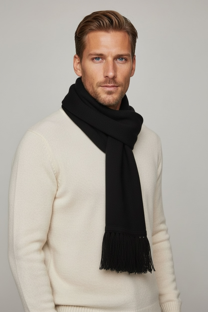 Black Possum Merino Silk Plain Tubular Scarf