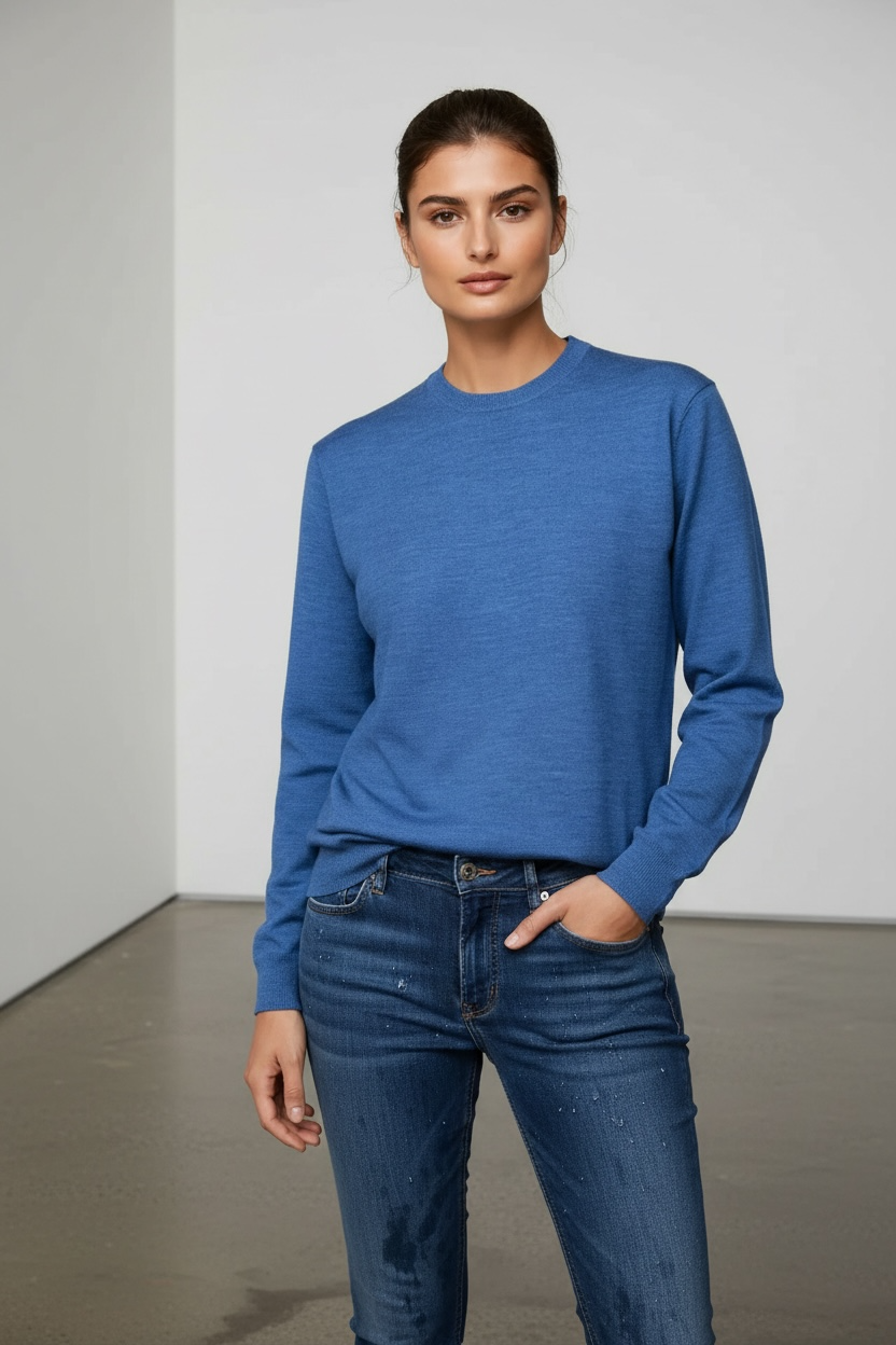 Women's Fine Weight Merino Wool Crew Neck Jumper - Cobalt Blue