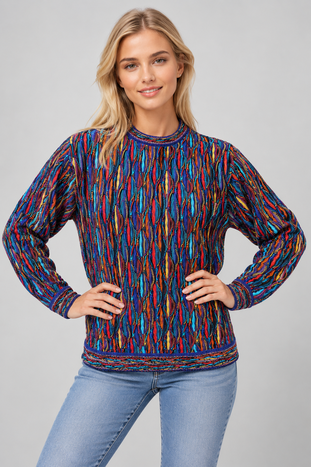 Women’s Colourful Merino Wool Knit Sweater Jumper – Geccu Wave