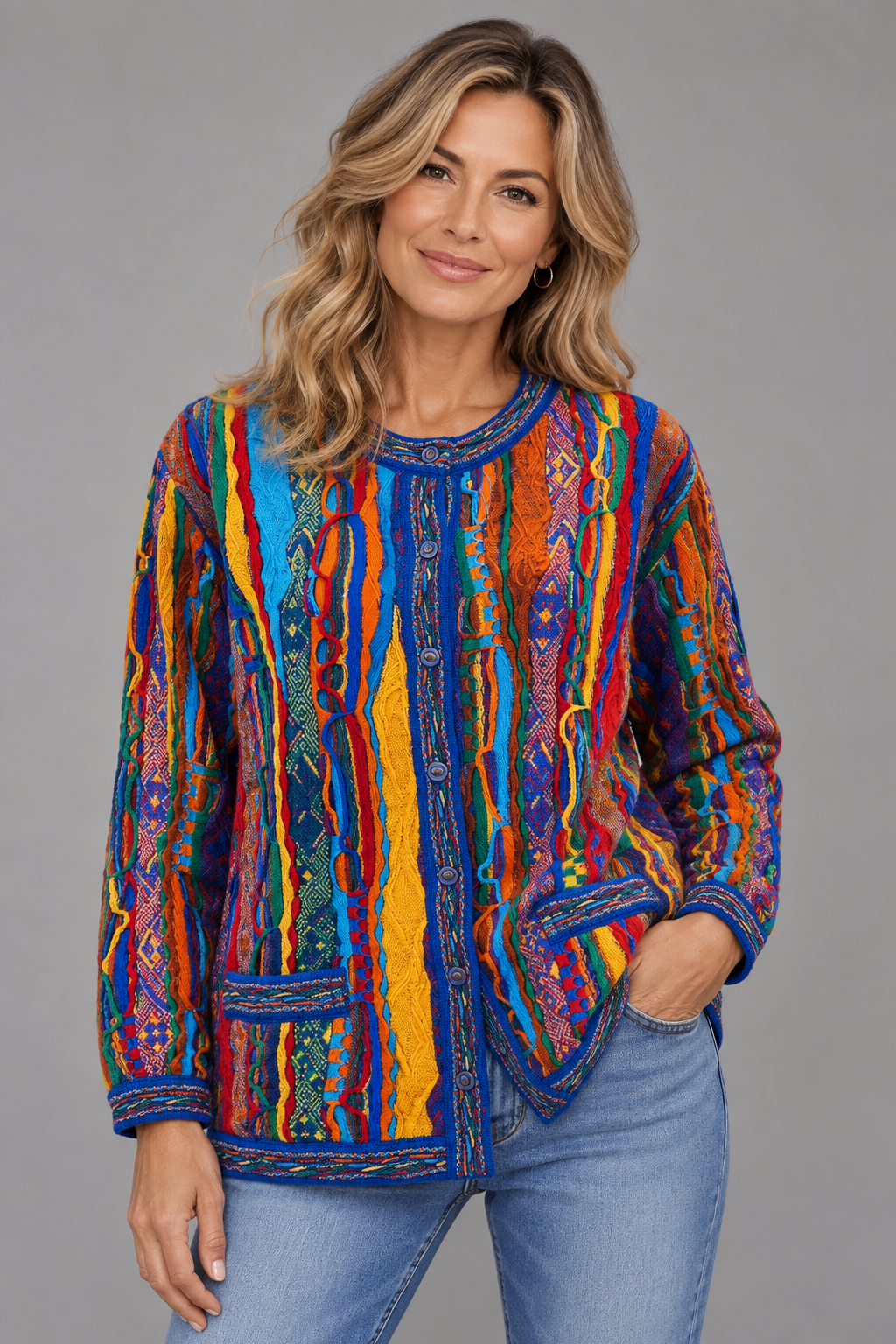 Kanga - Bright Ladies Long Cardigan Merino Wool 3D Geccu Knitwear