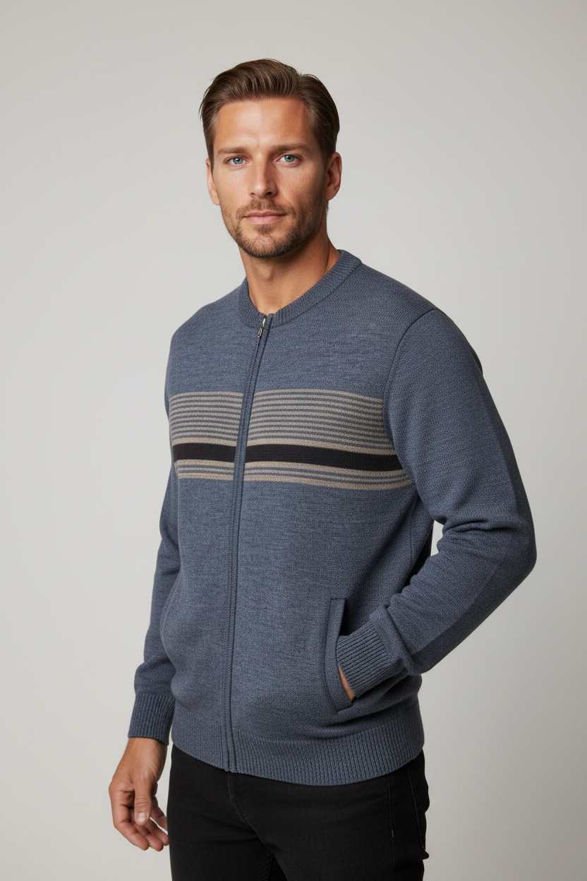 Slate Blue Pure Wool Ansett Full Zip Jacket