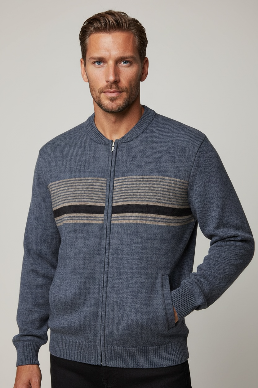 Slate Blue Pure Wool Ansett Full Zip Jacket