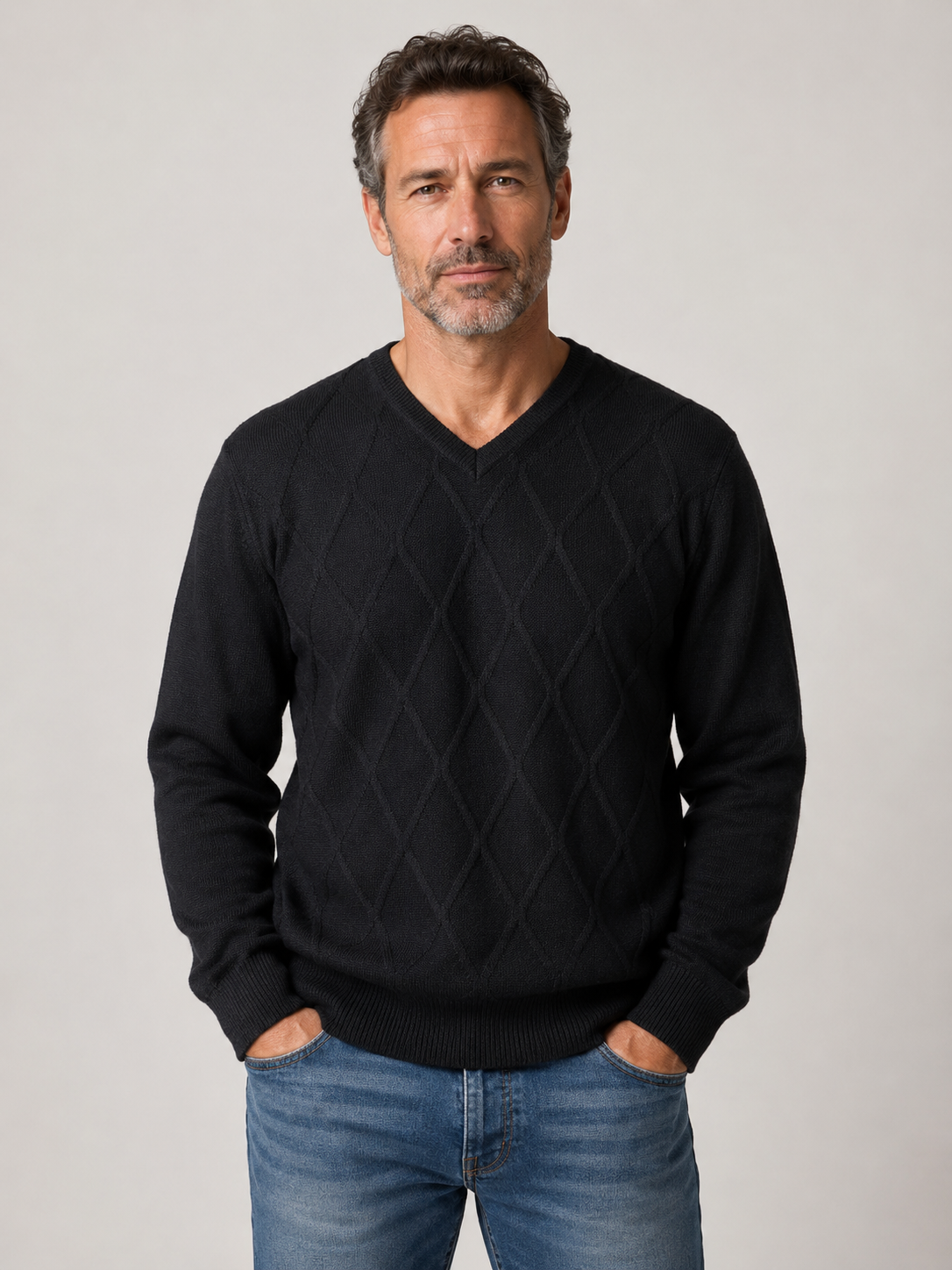 Black Argyle V Neck Jumper - Tradewinds By Ansett