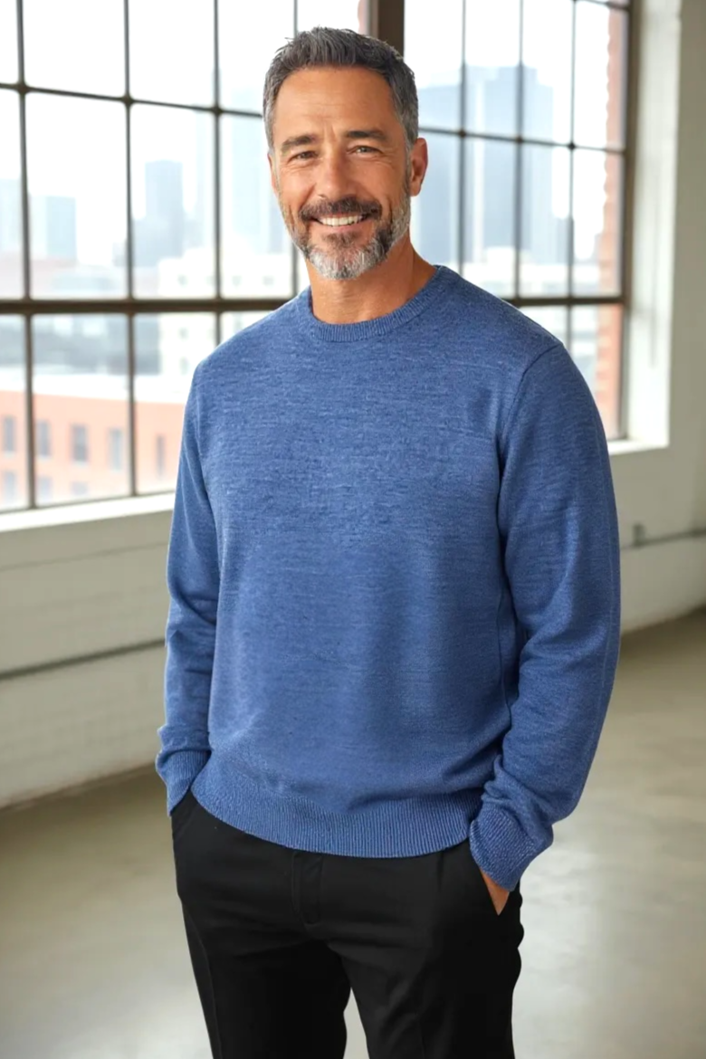Ansett Denim Blue Super Wash Wool Crew Neck Jumper