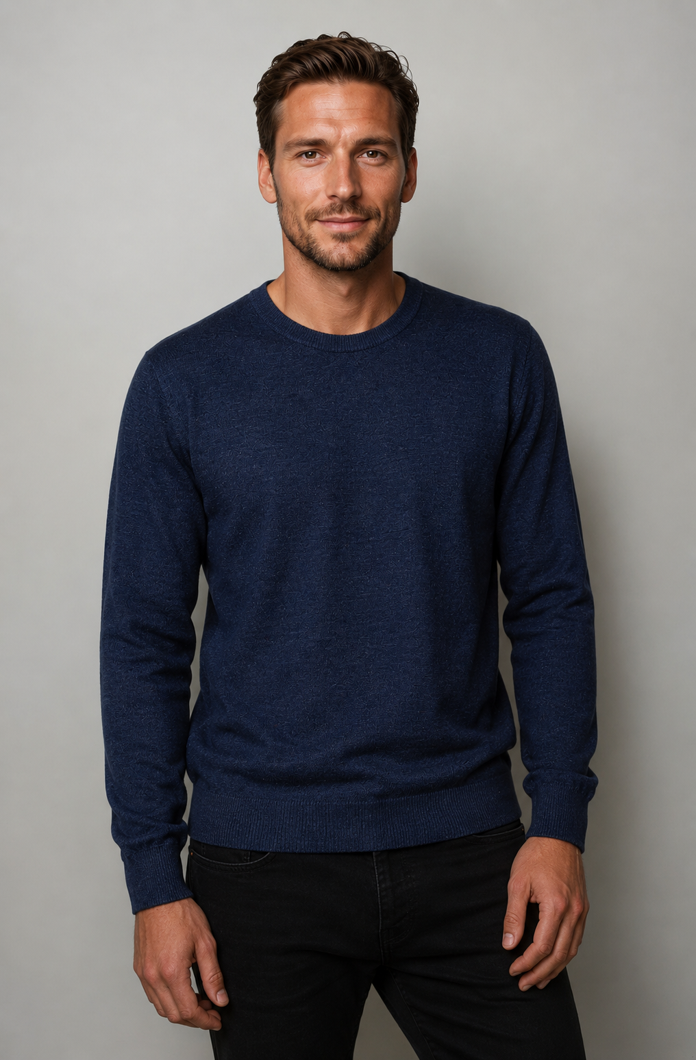 Denim Blue Fine Weight Merino Wool Crew Neck