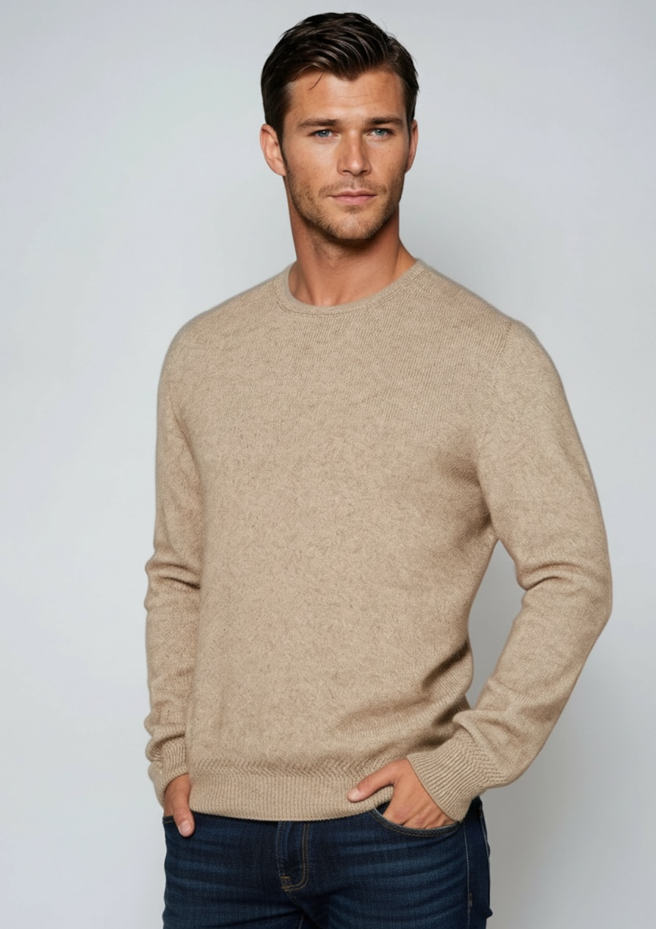Mocha Possum Merino and Silk Crew Neck Jumper