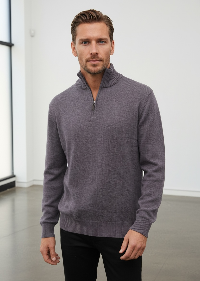 Ansett Mauve Half Zip Cashmere Merino Wool Jumper