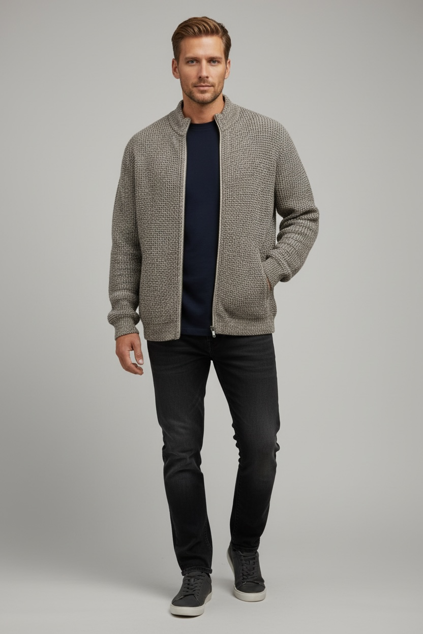 Ansett Men's Wool Zip Jacket - Oatmeal