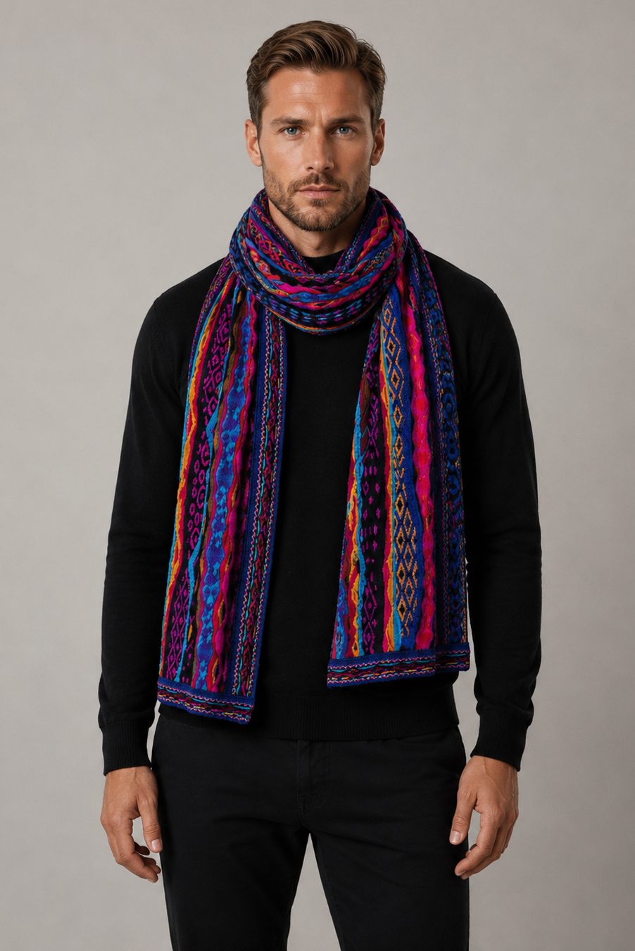 Geccu Men's Colourful Merino Wool Scarf - Force Bright