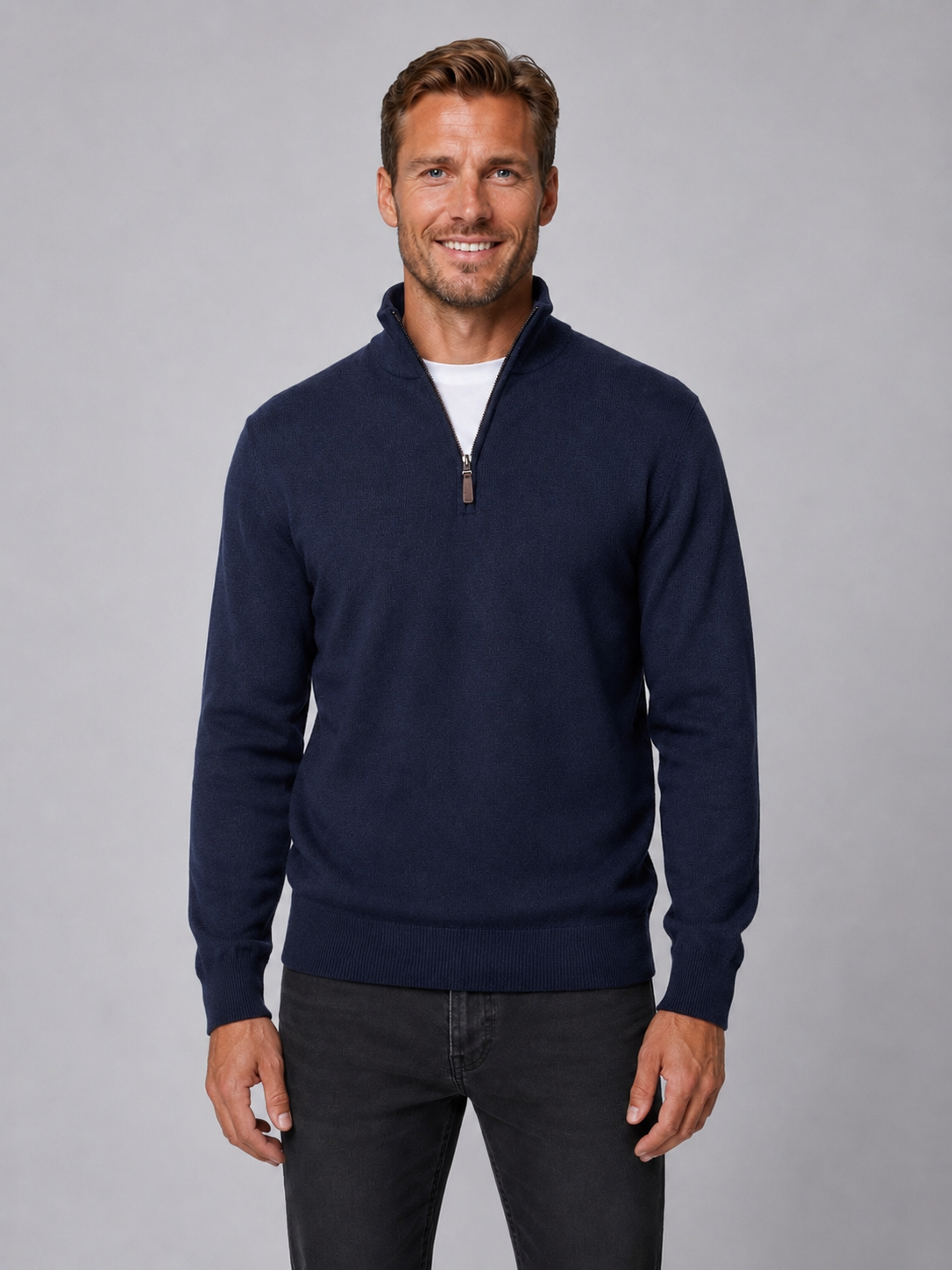 Men's 100% Merino Wool Quarter Zip Jumper - Denim Blue