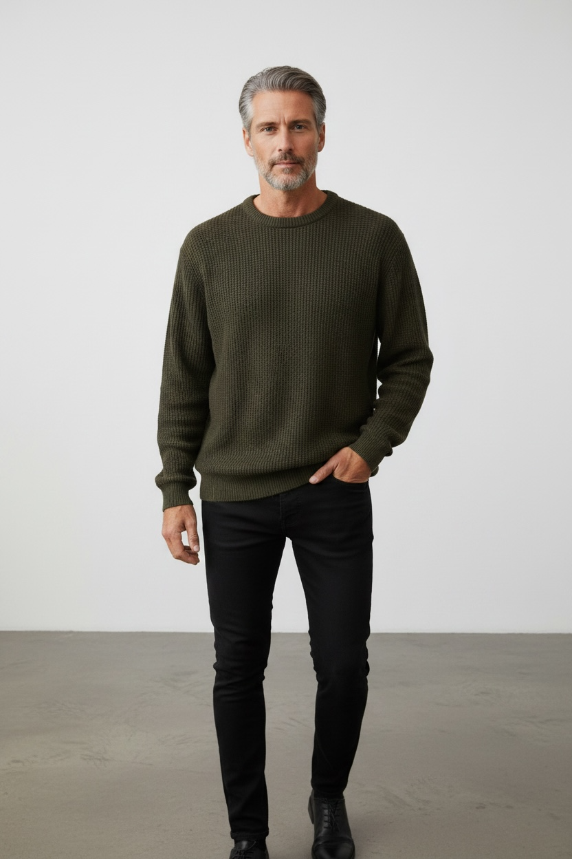 Ansett Pure Wool Loden Green Fisherman Rib Knit Jumper