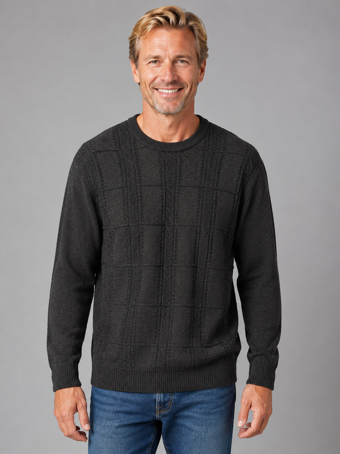9212 Charcoal Grey Cable Crew Neck Jumper - Tradewinds By Ansett