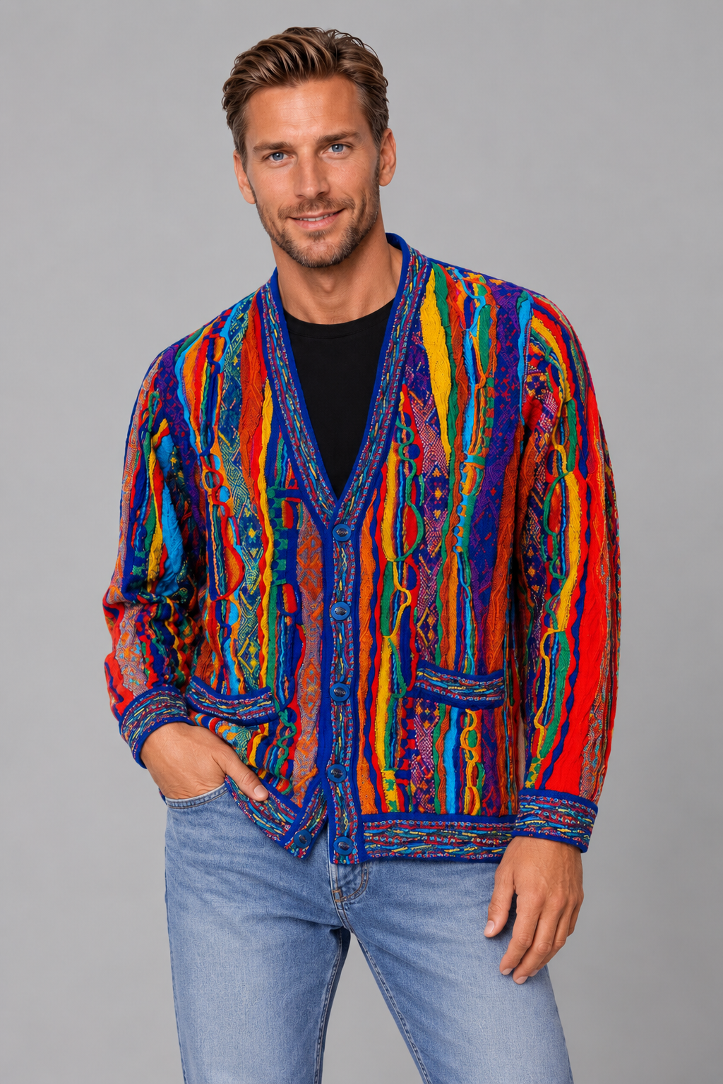 Kanga - Bright V Cardigan Merino Wool 3D Geccu Knitwear